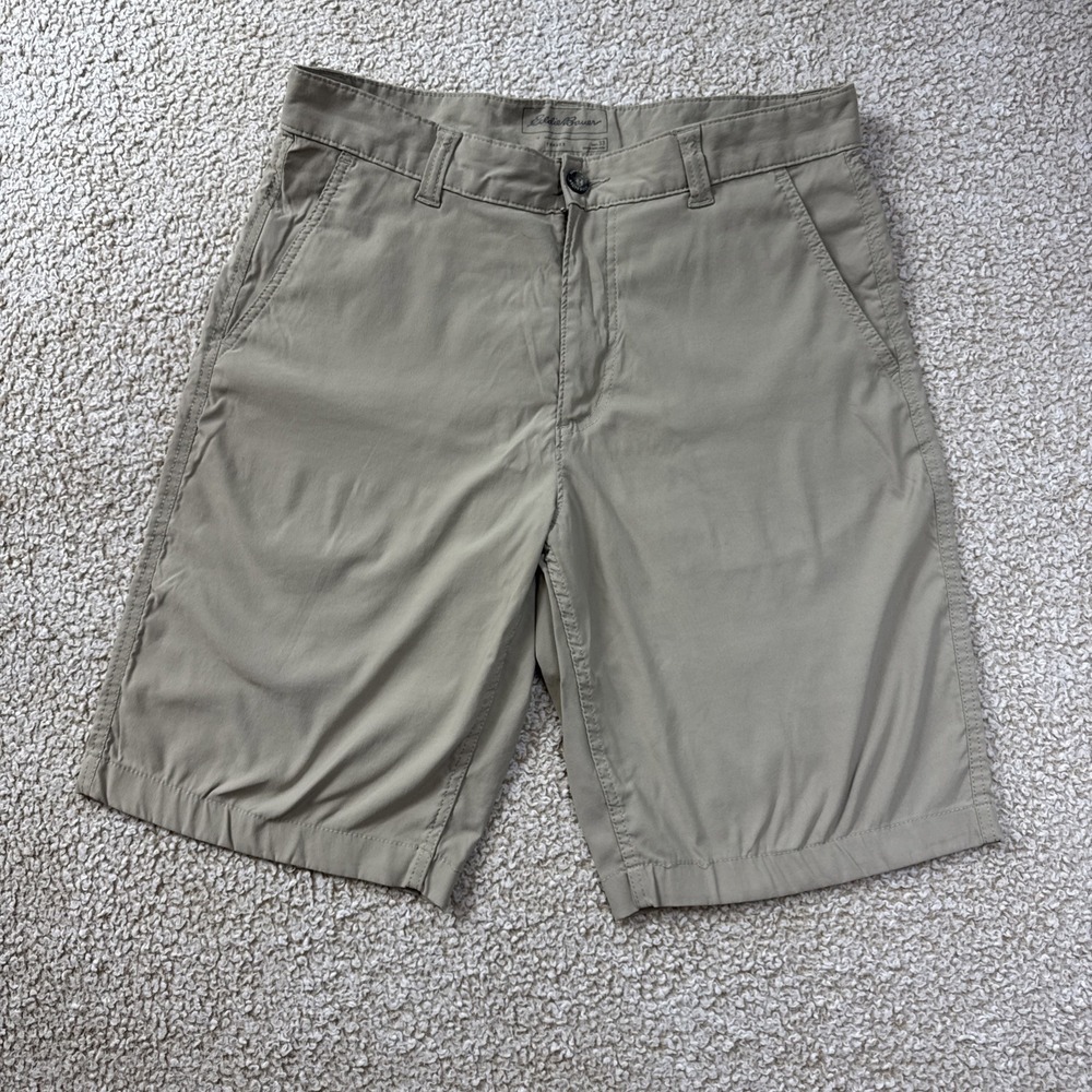Eddie Bauer‎ Travex Shorts Mens 33x10 Stretch Nylon Golf Flat Front Khaki Tan